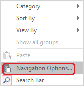 select Navigation Options from the context menu